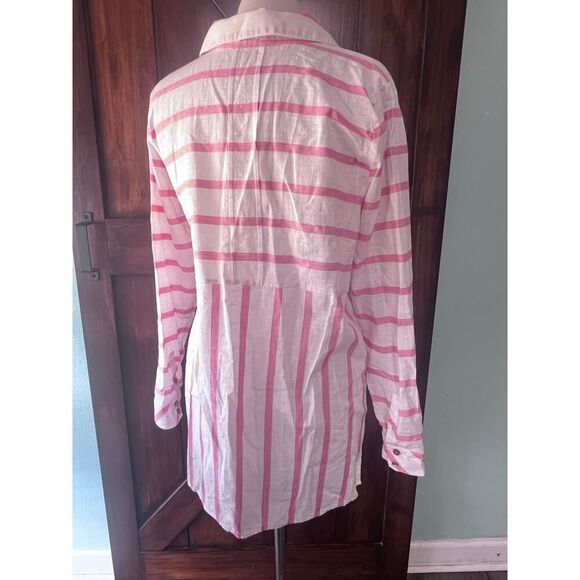 Soft Surroundings 100% Cotton Woven Long Sleeve Pink Stripe Tunic Top Women's L - Picture 7 of 10